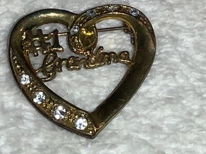 #1 Grandma Heart Shape 1" Brooch Pin Jewelry - Rhinestones - Picture 1 of 5