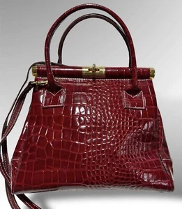 Italian Arte Del Cuoio Red Croc Embossed Genuine Leather Handbag - Picture 1 of 13