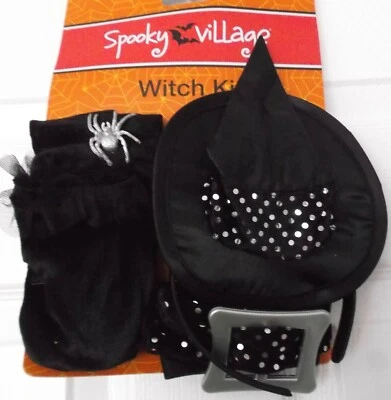 KIT DE BRUJA HALLOWEEN SPOOKY VILLAGE - SOMBRERO GARGANTILLA CINTURÓN GUANTES - NUEVO Foto 1 de 3