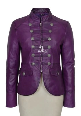 SCARLET Ladies Leather Jacket Purple Studded Military Style Real Leather Jacket - Image 1 of 4