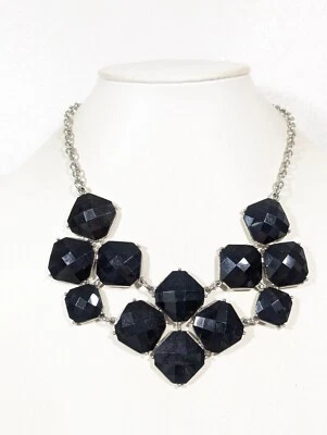 纽约银色黑色方形刻面凸圆形声明项链粗体 19 英寸 — 第 1/4 张图片