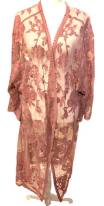 Ticosa Womens See Through Dusty Pink Kimono Style Long Lace Duster Size L - Picture 1 of 13