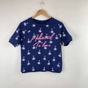 Zoe Karrson Sweatshirt Top Addicted to Love Blue Palm Tree Tropical Slogan S - Picture 1 of 19