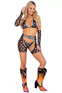 Roma Mesh Starts Print Chaps Belt Glitters Adult Women Clothing Shorts Rave 6083 - Picture 1 of 9