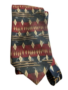 Burtons Men’s Multicoloured Pure Silk Argyle Pointed Neck Tie - Picture 1 of 7