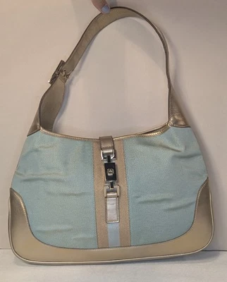 Gucci Jackie Shoulder Bag Light Blue Canvas Gold Leather - Image 1 of 4