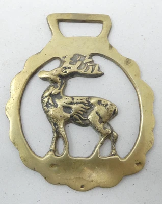 Horse Brass Stag Design Cast Brass Openwork Harness Ornament Deer Motif - Image 1 of 2