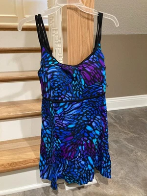 Hermoso vestido de baño con estampado de leopardo azul talla 16 de gran longitud para mujer Foto 1 de 4