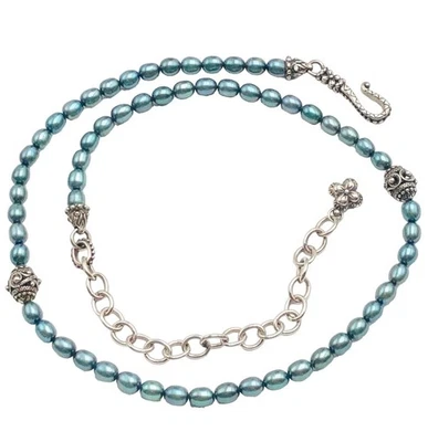 Barbara Bixby 女式项链 18K 金色 925 纯银蓝色灰色珍珠 — 第 1/4 张图片