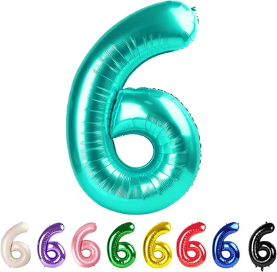 6号气球40英寸女式生日装饰,蓝色绿色数字Ba — 第 1/4 张图片