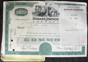 Stock certificate Howard Johnson Comp. Payee CEDE & Co w/ attached 11 documents - Picture 1 of 3