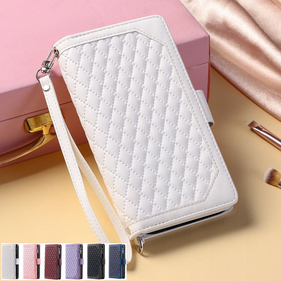 Zipper Leather Grid Card Wallet Phone Case For LG V30 V60 Q60 K50 G7 K40 G6 - Image 1 of 4
