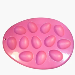 Deviled Egg Tray Pink Plastic Holder 12 Eggs Oval Shape 12x9 Easter Party Decor - Picture 1 of 5
