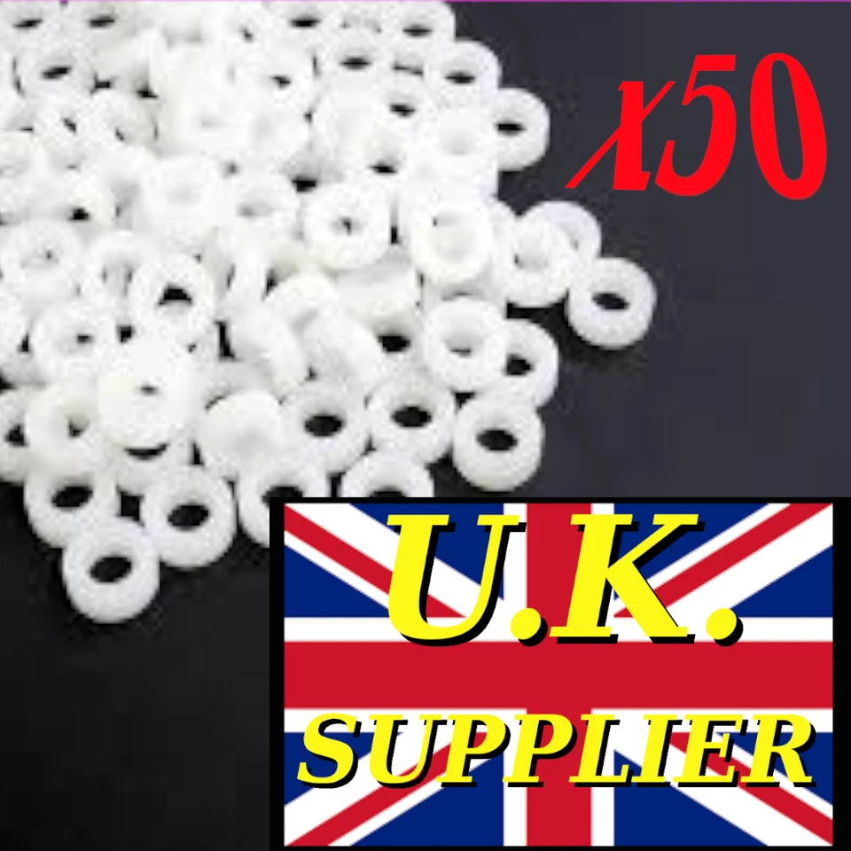 50 X NYLON TENSION ROD/SCREW WASHERS WHITE - Image 1 of 1