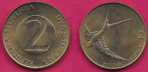 ESLOVENIA 2 TOLARJA 1995 UNC GRANERO GOLONDRINA EN VUELO, HIRUNDO RUSTICA, VALOR INTERIOR - Imagen 1 de 1