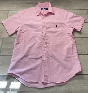 Ralph Lauren Button Up Short Sleeve Shirt Mens L Large Pink 100% Cotton - Picture 1 of 7