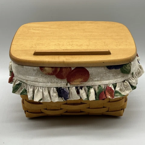 Vintage Longaberger Basket Recipe Box w/ Lid Cloth Liner Fruit 1998 Cover