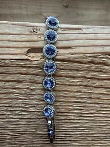 Purple And White Rhinestone Crystal Tennis Bracelet Silver - Picture 1 of 12