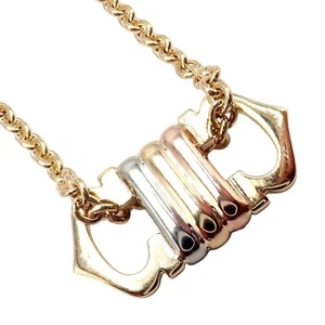 Authentic! Cartier 18k TriColor Gold Double C Charm Pendant Necklace - Picture 1 of 18