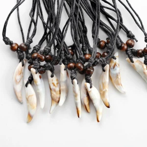 12Pcs Brown Faux Yak Bone Wolf Teeth Tooth Pendant Necklace Jewellery Surf Gifts - Picture 1 of 5