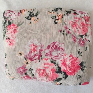 Crinkle Rayon Floral Fabric 54"W X 3 Yards Gray w Pink & Purple Roses - Picture 1 of 5