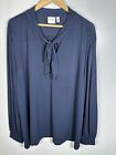 Blue Pussy Bow Blouse Size 26 28 Dark Blue Long Sleeves