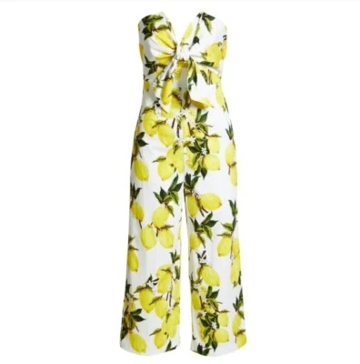 Mono sin tirantes con estampado de limón English Factory blanco para mujer talla S Foto 1 de 4