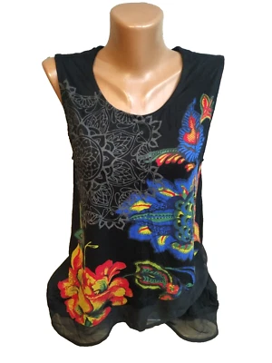 Blusa feminina Desigual tamanho S preta multicolorida floral - Imagem 1 de 4