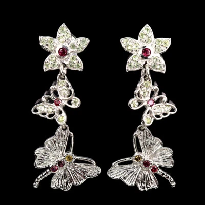 925 Sterling Silber Ohrringe Rund Rhodolith Peridot Saphir Edelstein Schmuck - Bild 1 von 4