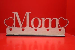 Mom With Hearts Candle Tealight Holder Solid Oak Silhouette Mantle Piece - Picture 1 of 9