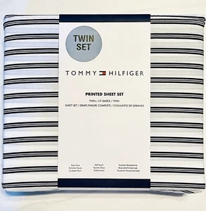 Tommy Hilfiger Twin Printed 3pc Sheet Set Navy Stripes-Easy Care, Breathable - Picture 1 of 6