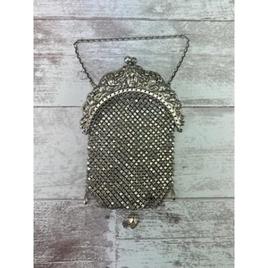 Antique Victorian Sterling Silver Metal Mesh Evening Purse Art Nouveau Faces - Picture 1 of 10
