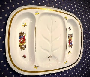 MCM GEORGES BRIARD ENAMEL MEAT Tree PLATTER White/ Gold VEGGIE PATTERN EUC - Picture 1 of 14