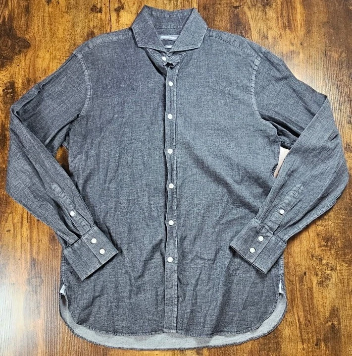 Camisa de vestir Michael Bastian ajustada para hombre L gris con botones mezcla de algodón Foto 1 de 4