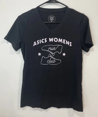 Camiseta deportiva Asics para mujer pequeña negra manga corta cuello en V camiseta para correr Foto 1 de 4