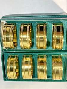 Vintage Virginia Metalcrafters Napkin Rings Solid Brass Gold Tone Set of 8 - Picture 1 of 12