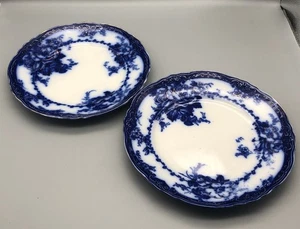 Antique Alfred Meakin Ovando Dark Flow Blue Roses Gold Trim 9 3/4" Plates x2 - Picture 1 of 9