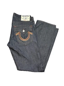 Jeans TRUE RELIGION dritto uomo 32x34 tasche con patta 100% cotone denim scuro USA - Foto 1 di 9