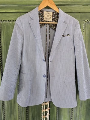 Boys Size 16 Blue Striped Seersucker Sport Suit Coat Brookly Brothers - Image 1 of 4