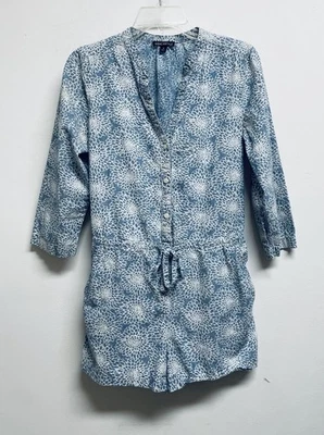 J. CREW MERCANTILE 3/4 Sleeve Shorts Romper Floral Chambray -Women’s Size 2 - Image 1 of 4