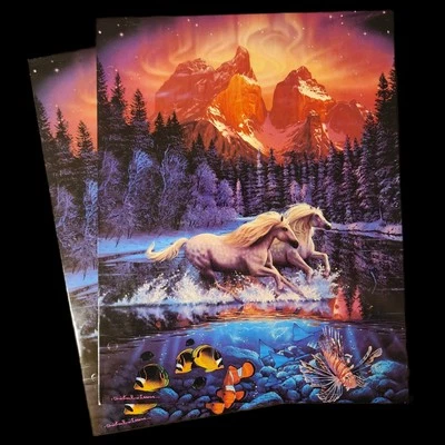 2X Carpetas Christian Riese Lassen Caballos Montañas Océano Agua Peces Años 90 De Colección Foto 1 de 4