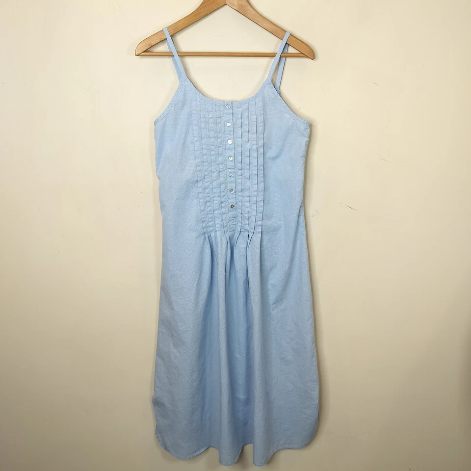 Camisón Crabtree & Evelyn Azul Algodón S Pequeño Para Mujer Tanque Midi Pintuck Plisado Foto 1 de 4