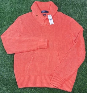 NEU Polo Ralph Lauren Herren L Pullover Leinenpullover orange Schalkragen schwerer Strick - Bild 1 von 11