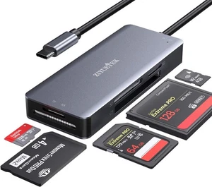 USB C SD Card Reader,5- in-1 Aluminum Thunderbolt 3 Memory TYPE-C, GREY  - Afbeelding 1 van 7