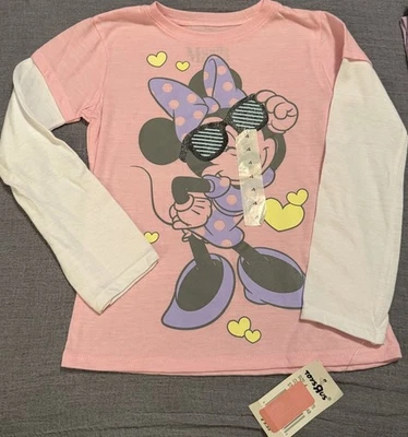 🔥Nuevo Antiguo Stock DISNEY Minnie Mouse Rosa Manga Larga Brillo Camiseta Talla 4 Muy Buen Estado Foto 1 de 4