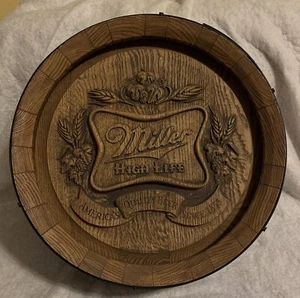 Vintage Miller High Life Beer Sign - Round Keg Half Barrel Wall Decor Sign 18" - Picture 1 of 4