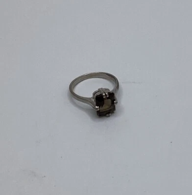 Anillo de cóctel rectangular marrón ámbar corte piedra vidrio banda marcada .925 talla 8.75 Foto 1 de 4