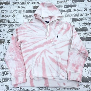Polo Ralph Lauren Hoodie Men Large Pink White Sweatshirt Sweater Tie Dye Pony - Picture 1 of 11