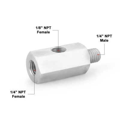 1/4" NPT Female Oil Pressure Sensor Tee to 1/4 NPT Male Adapter Supply Feed Line - Image 1 of 4