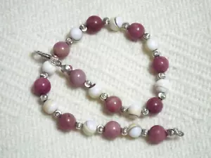 Muschel & Multicolor Rosa Rose Rhodochrosit Edelstein Sterlingsilber Armband - Bild 1 von 23